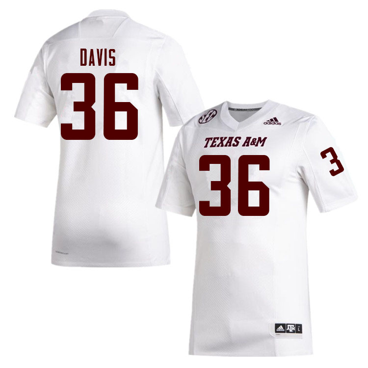 Men #36 Caden Davis Texas A&M Aggies College Football Jerseys Sale-White